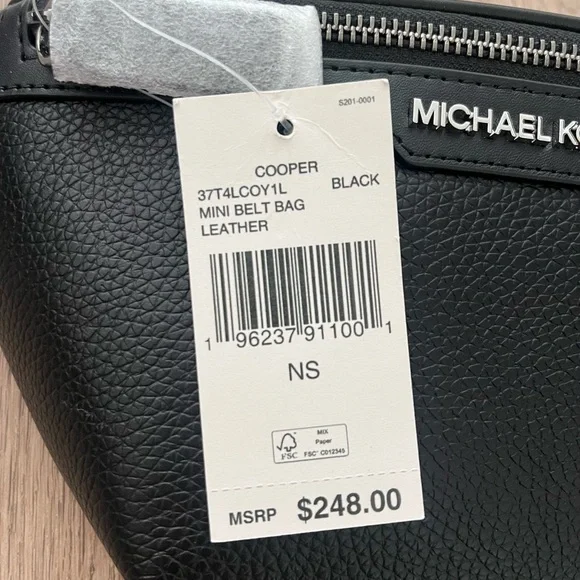 Michael Kors Black Pebbled Leather Logo Belt Bag with Branded Strap